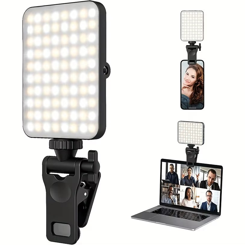 1Pc Rechargeable Magnetic LED Selfie Light,3 Modes Dimmable Light,3000Mah,120Leds,Clip-On for Phone/ Laptop/ Pc,Makeup,Video