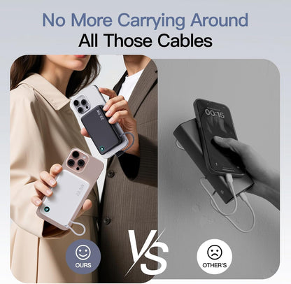 2026 Updated M3 Ultra Slim 0.4'' Wireless Power Bank, 12800Mah Magnetic Portable Charger with Built in Cable and Strap, LED Battery Pack Travel Essentials for Iphone 17/16/15/14/13/12/Pro Max Andriod